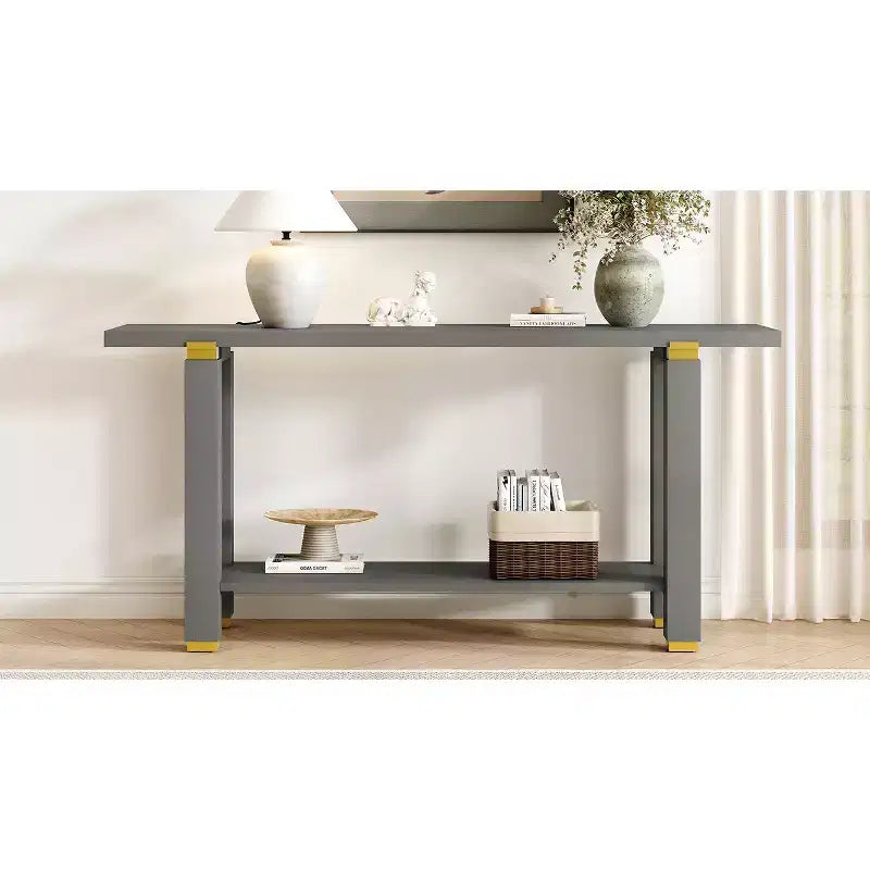 Minimalist Console Table with Storage Wood Entryway Table with Open Shelf Farmhouse Hallway Table