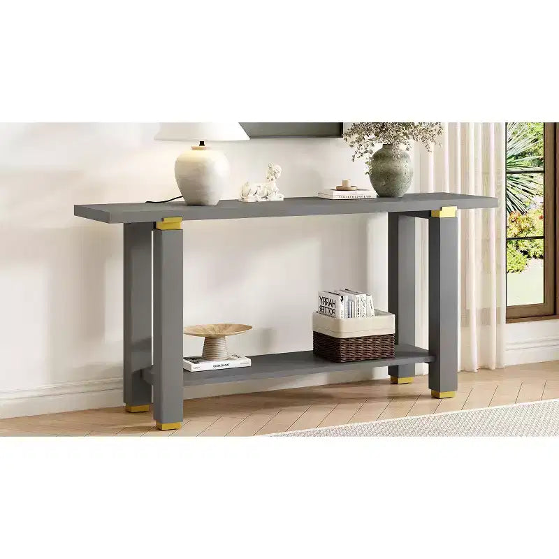 Minimalist Console Table with Storage Wood Entryway Table with Open Shelf Farmhouse Hallway Table