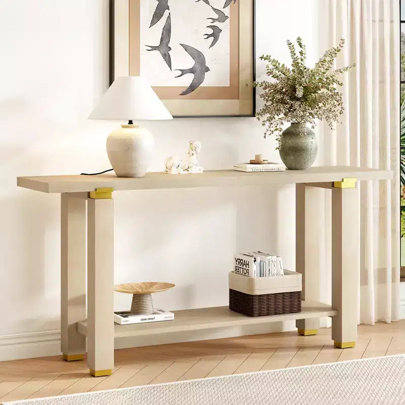 Minimalist Console Table with Storage Wood Entryway Table with Open Shelf Farmhouse Hallway Table