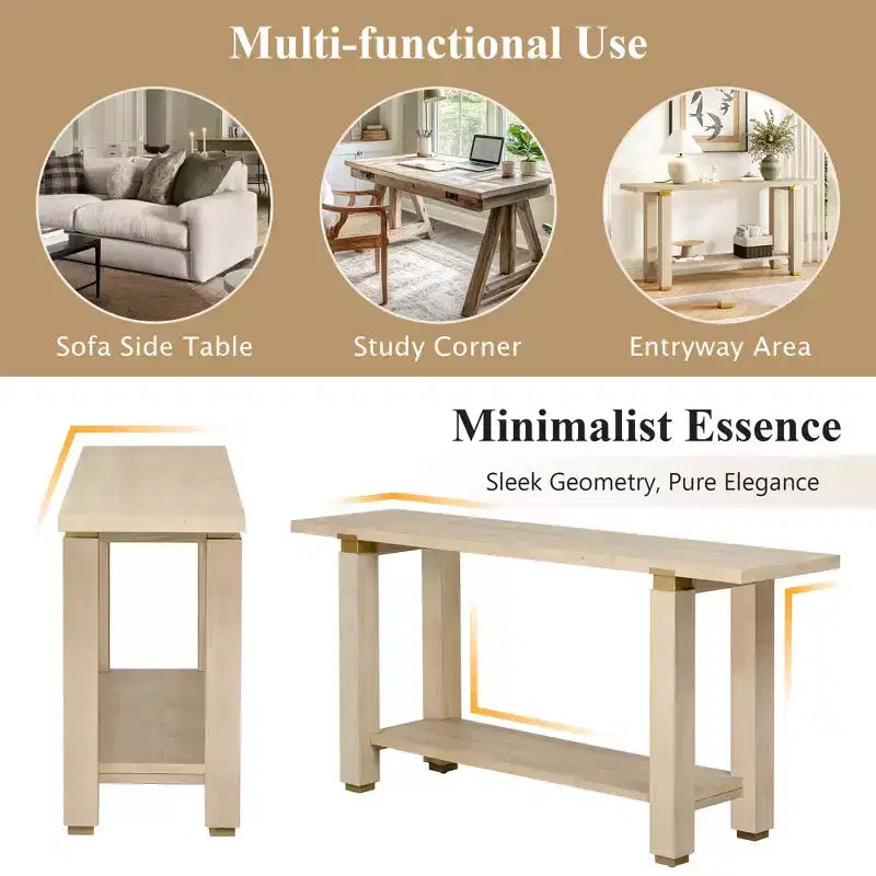 Minimalist Console Table with Storage Wood Entryway Table with Open Shelf Farmhouse Hallway Table