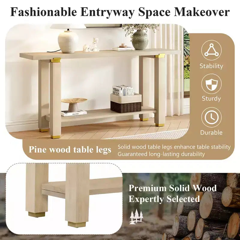 Minimalist Console Table with Storage Wood Entryway Table with Open Shelf Farmhouse Hallway Table