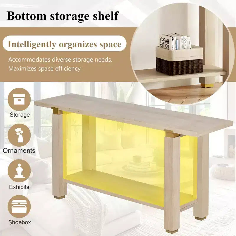 Minimalist Console Table with Storage Wood Entryway Table with Open Shelf Farmhouse Hallway Table