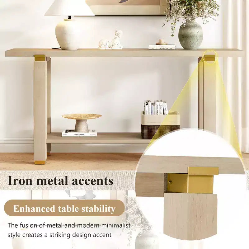 Minimalist Console Table with Storage Wood Entryway Table with Open Shelf Farmhouse Hallway Table