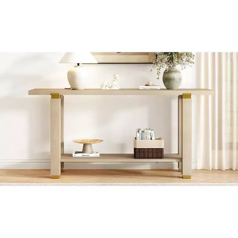 Minimalist Console Table with Storage Wood Entryway Table with Open Shelf Farmhouse Hallway Table