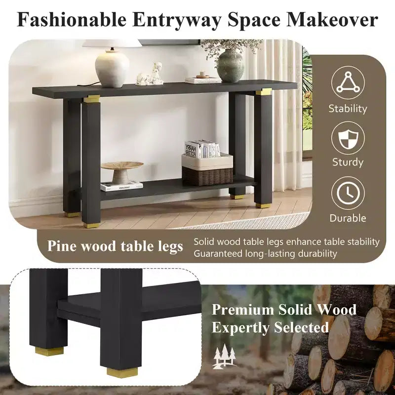 Minimalist Console Table with Storage Wood Entryway Table with Open Shelf Farmhouse Hallway Table