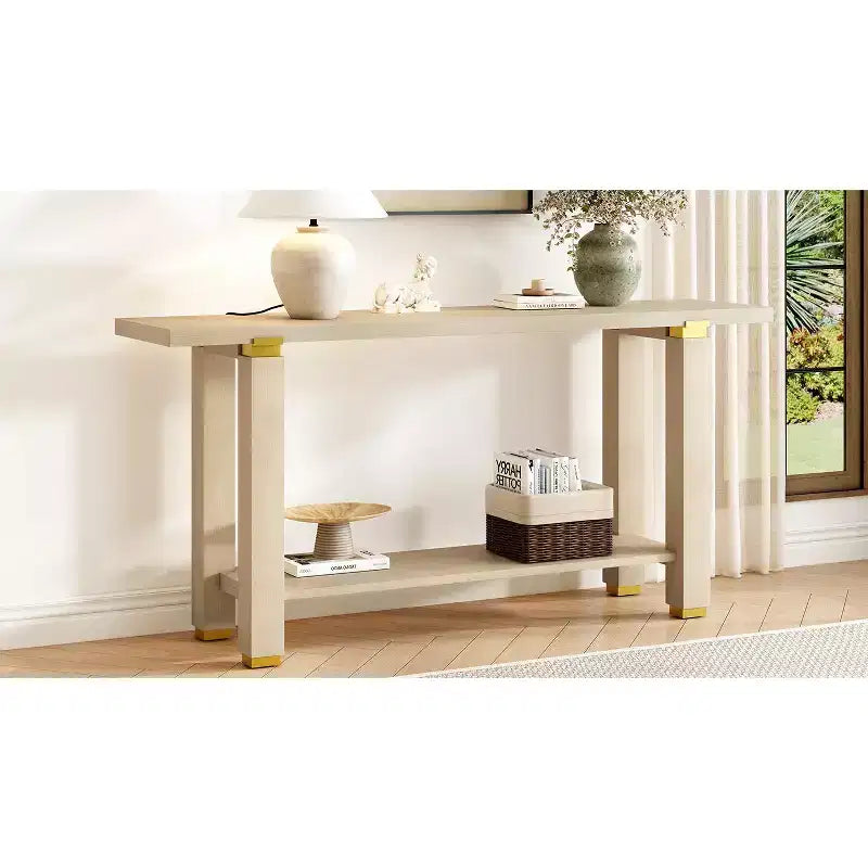 Minimalist Console Table with Storage Wood Entryway Table with Open Shelf Farmhouse Hallway Table
