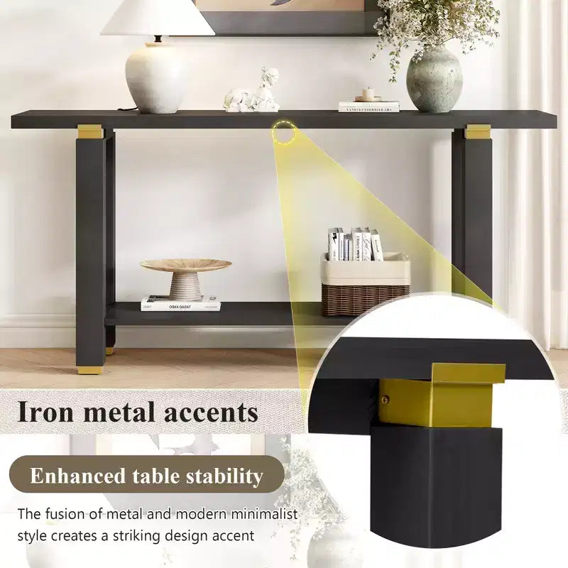 Minimalist Console Table with Storage Wood Entryway Table with Open Shelf Farmhouse Hallway Table
