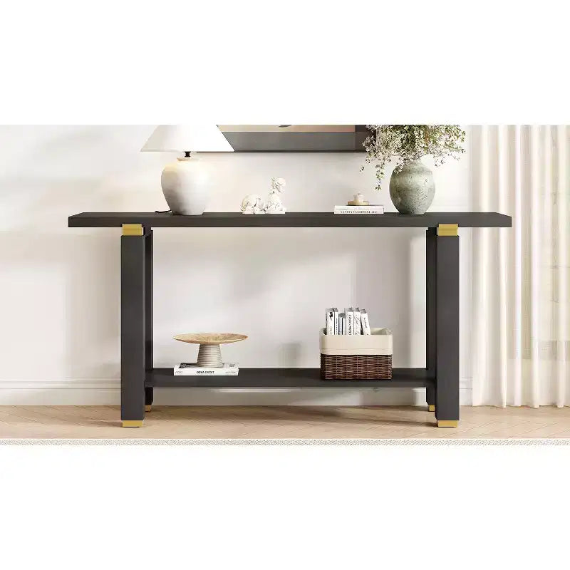 Minimalist Console Table with Storage Wood Entryway Table with Open Shelf Farmhouse Hallway Table