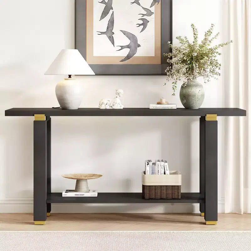Minimalist Console Table with Storage Wood Entryway Table with Open Shelf Farmhouse Hallway Table