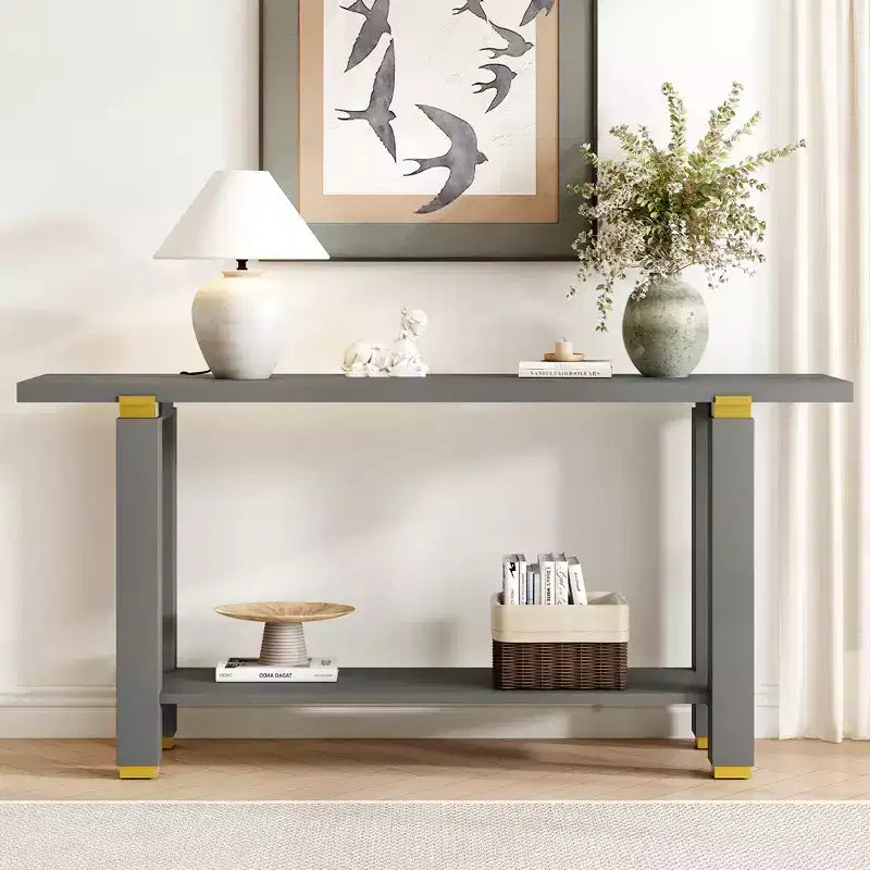 Minimalist Console Table with Storage Wood Entryway Table with Open Shelf Farmhouse Hallway Table