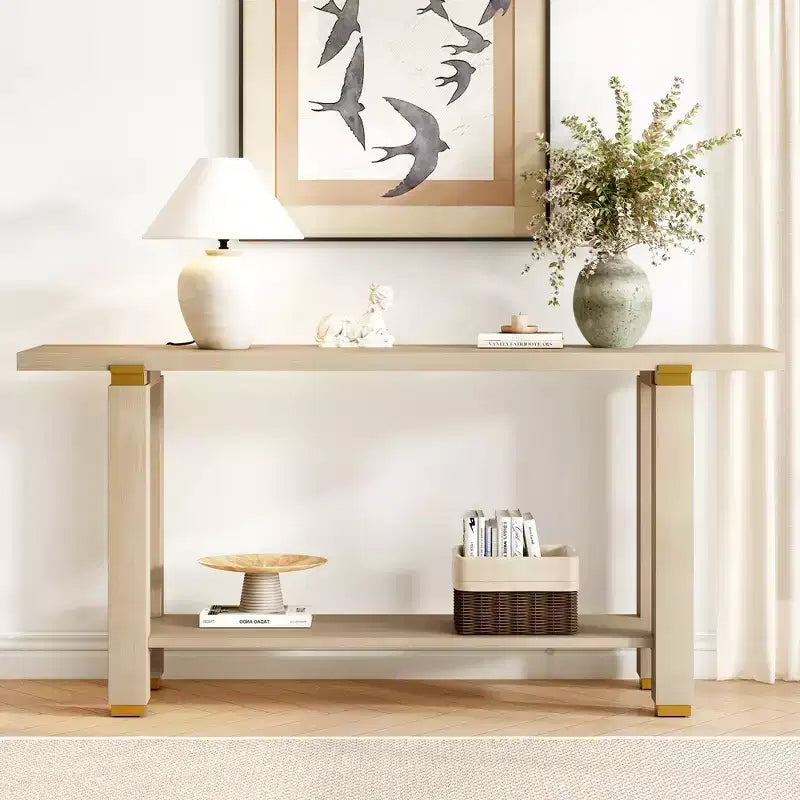Minimalist Console Table with Storage Wood Entryway Table with Open Shelf Farmhouse Hallway Table