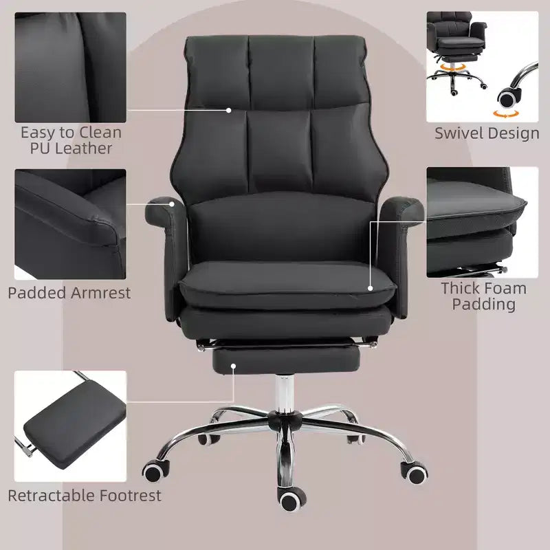 PU Leather Executive Office Chair Ergonomic and Reclining Office Desk Chair with Footrest