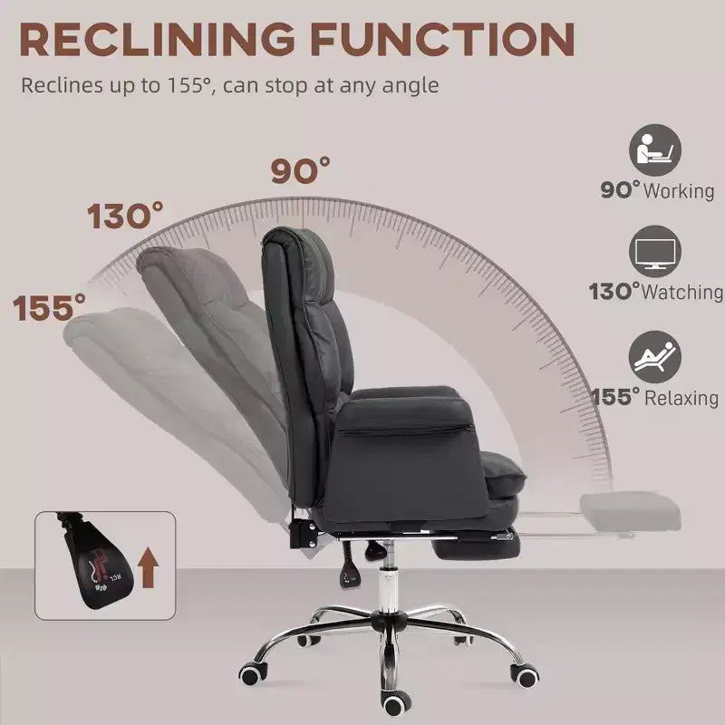 PU Leather Executive Office Chair Ergonomic and Reclining Office Desk Chair with Footrest