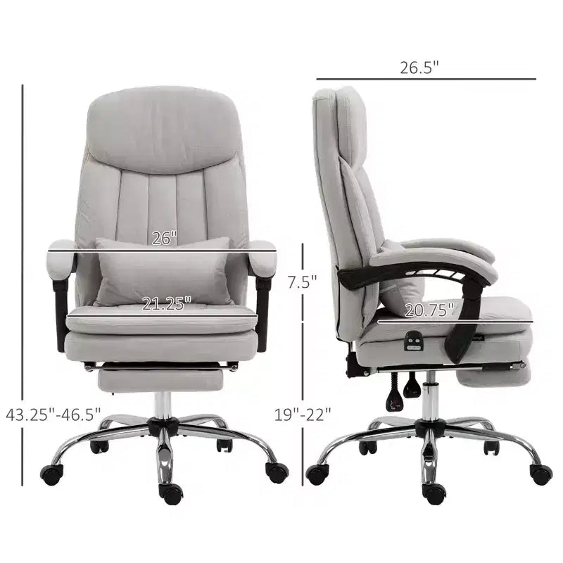Executive Office Chair with Vibration Massage Microfibre Swivel Desk Chair Heated Reclining Computer Chair with Lumbar Support Pillow Footrest