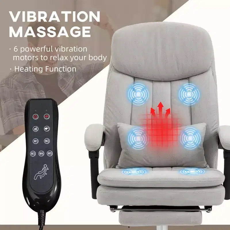 Executive Office Chair with Vibration Massage Microfibre Swivel Desk Chair Heated Reclining Computer Chair with Lumbar Support Pillow Footrest