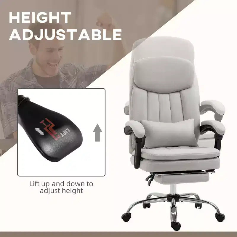 Executive Office Chair with Vibration Massage Microfibre Swivel Desk Chair Heated Reclining Computer Chair with Lumbar Support Pillow Footrest