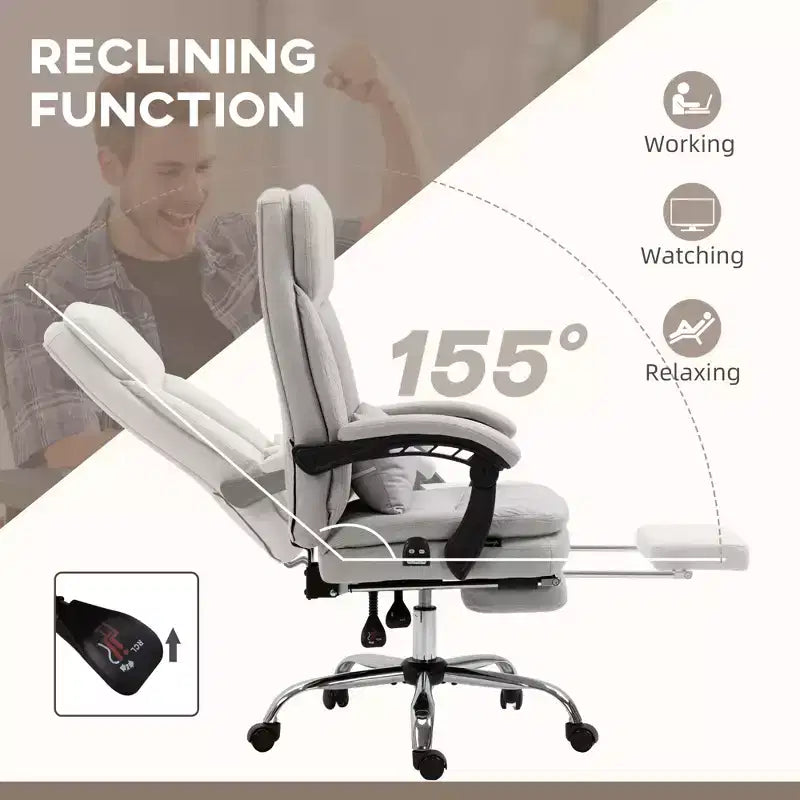 Executive Office Chair with Vibration Massage Microfibre Swivel Desk Chair Heated Reclining Computer Chair with Lumbar Support Pillow Footrest