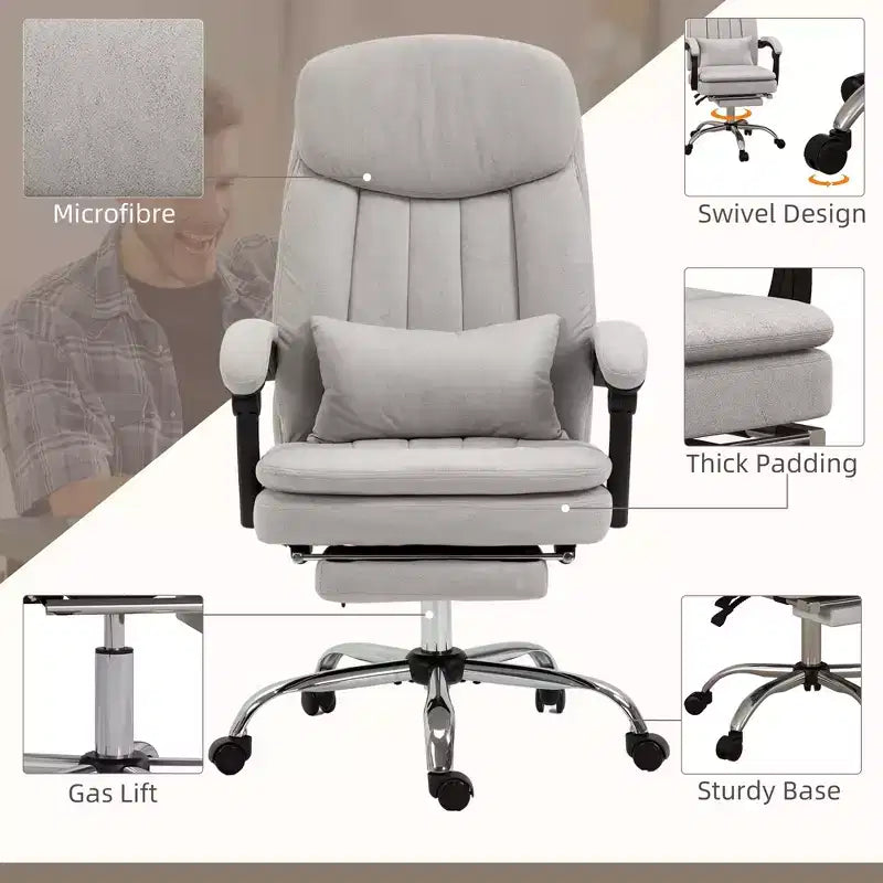 Executive Office Chair with Vibration Massage Microfibre Swivel Desk Chair Heated Reclining Computer Chair with Lumbar Support Pillow Footrest