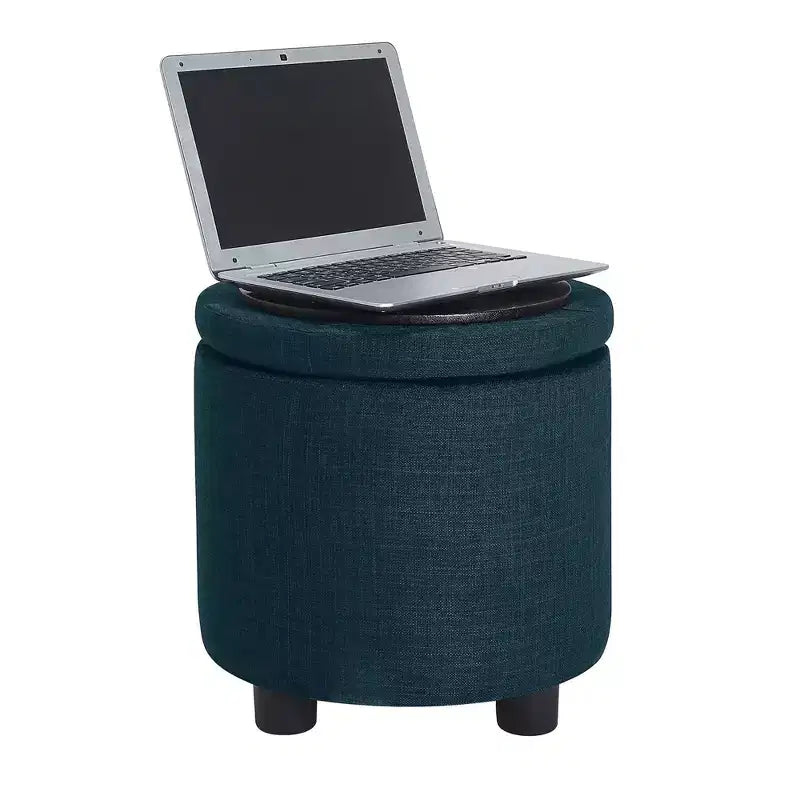 HomeStock Comfort Round Accent Storage Ottoman with Reversible Tray Lid