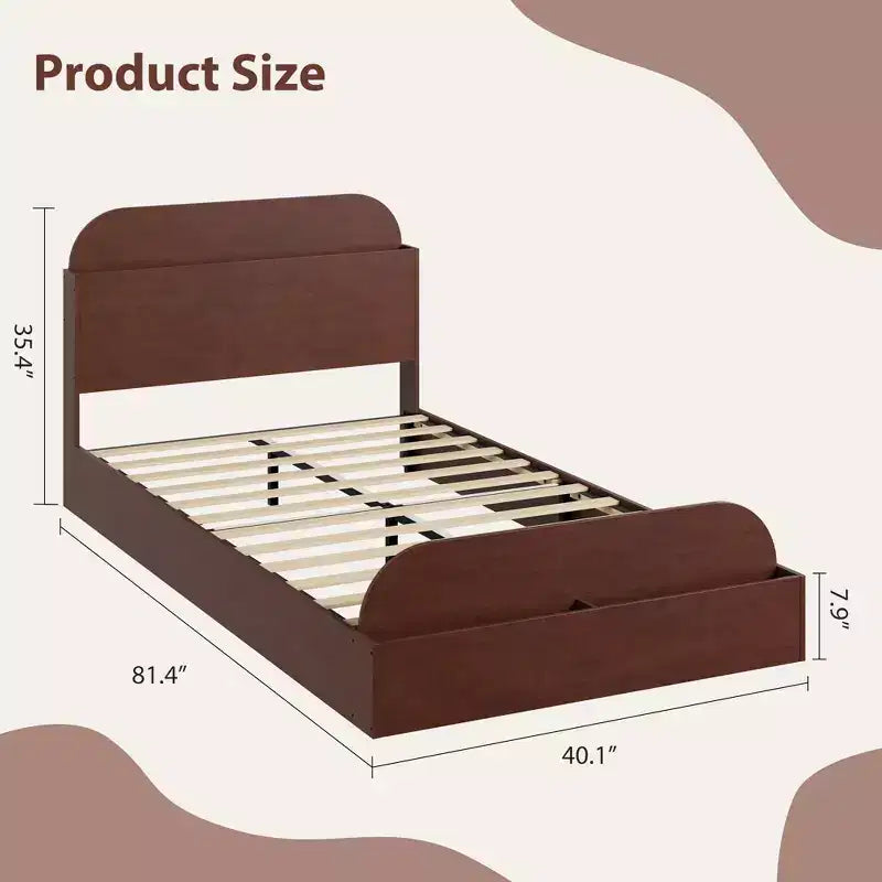 Twin Size Bed Frame Heavy Duty Wood Slats with Storage Headboard and Raised-Foodboard No Box Spring Needed Easy Assembly for boys and girls