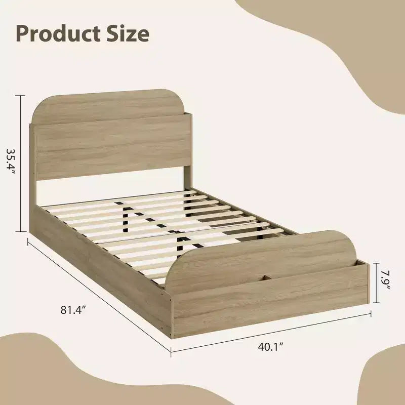 Twin Size Bed Frame Heavy Duty Wood Slats with Storage Headboard and Raised-Foodboard No Box Spring Needed Easy Assembly for boys and girls