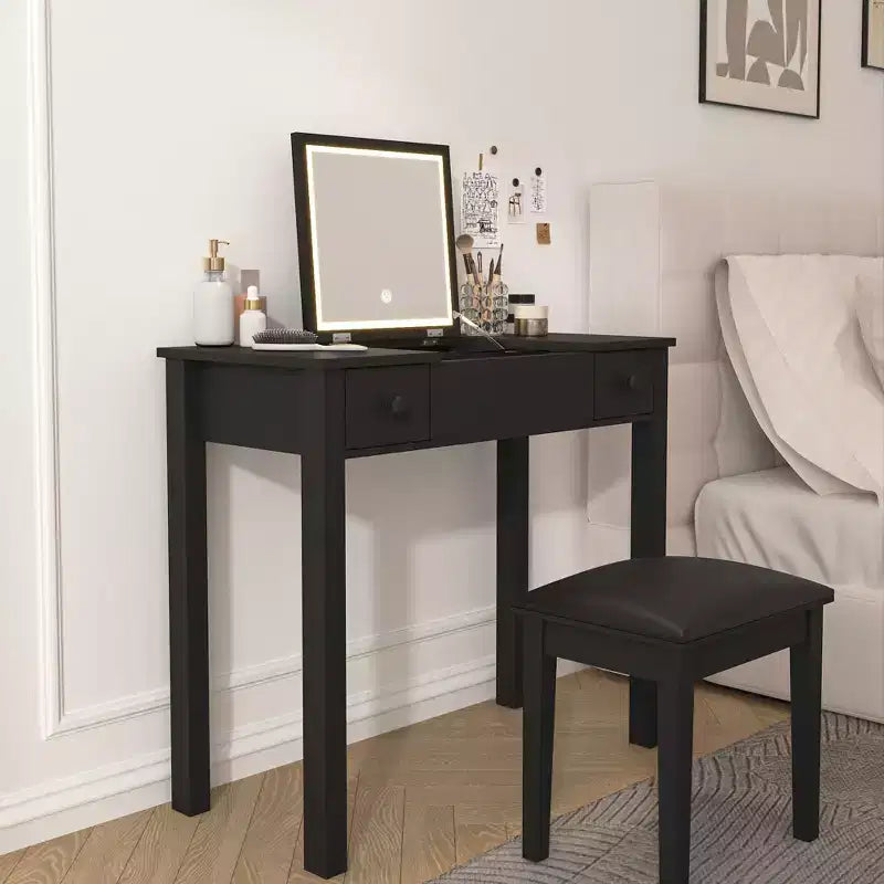 Okak Multifunctional Makeup Vanity with Flip-Top Mirror Vanity Table with 2 Drawers & 3 Removable Organizer Boxes Compact Vanity for Home