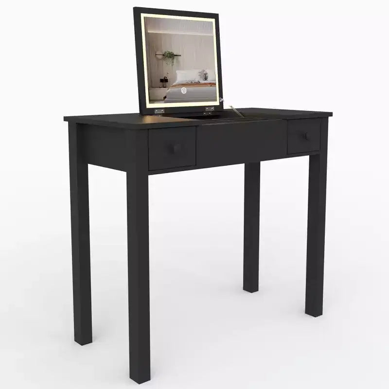 Okak Multifunctional Makeup Vanity with Flip-Top Mirror Vanity Table with 2 Drawers & 3 Removable Organizer Boxes Compact Vanity for Home