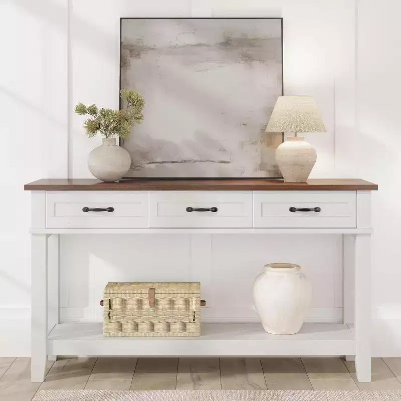 54 Entryway Table Console Table with 3 Storage Drawers 3-Tiered Country-Style Wooden Sofa Table Hallway Tables for Entryway Living Room