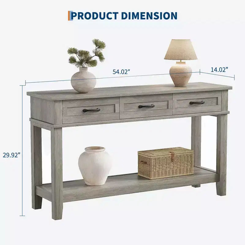 54 Entryway Table Console Table with 3 Storage Drawers 3-Tiered Country-Style Wooden Sofa Table Hallway Tables for Entryway Living Room
