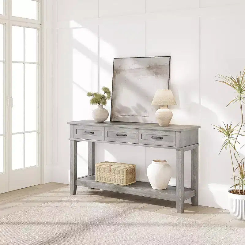 54 Entryway Table Console Table with 3 Storage Drawers 3-Tiered Country-Style Wooden Sofa Table Hallway Tables for Entryway Living Room