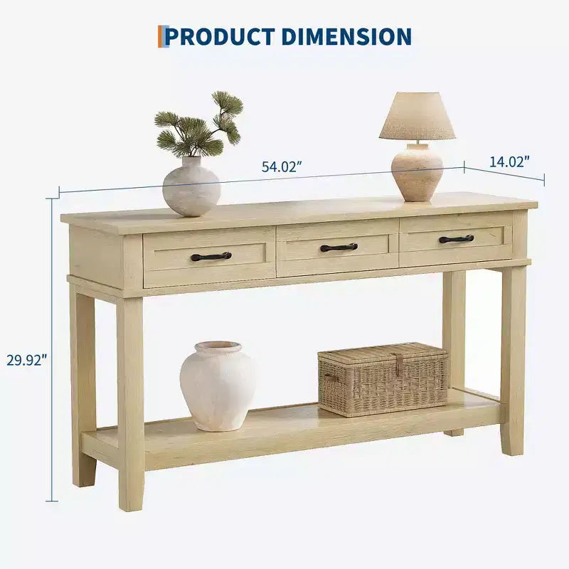 54 Entryway Table Console Table with 3 Storage Drawers 3-Tiered Country-Style Wooden Sofa Table Hallway Tables for Entryway Living Room