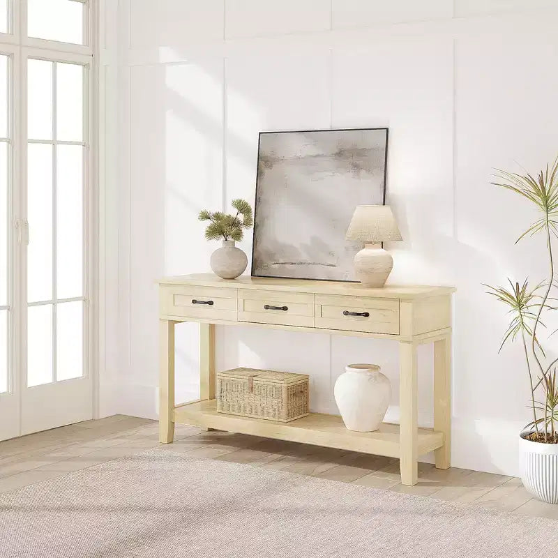 54 Entryway Table Console Table with 3 Storage Drawers 3-Tiered Country-Style Wooden Sofa Table Hallway Tables for Entryway Living Room