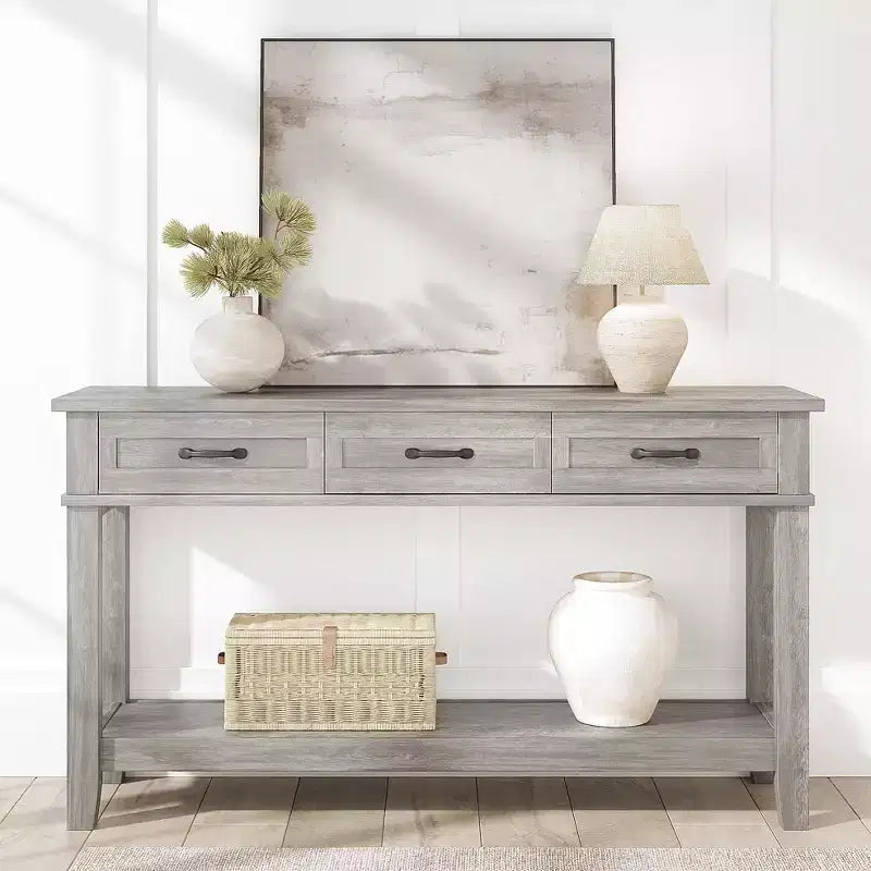 54 Entryway Table Console Table with 3 Storage Drawers 3-Tiered Country-Style Wooden Sofa Table Hallway Tables for Entryway Living Room
