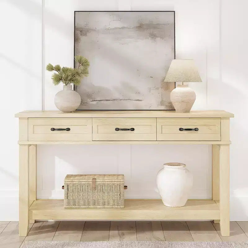 54 Entryway Table Console Table with 3 Storage Drawers 3-Tiered Country-Style Wooden Sofa Table Hallway Tables for Entryway Living Room