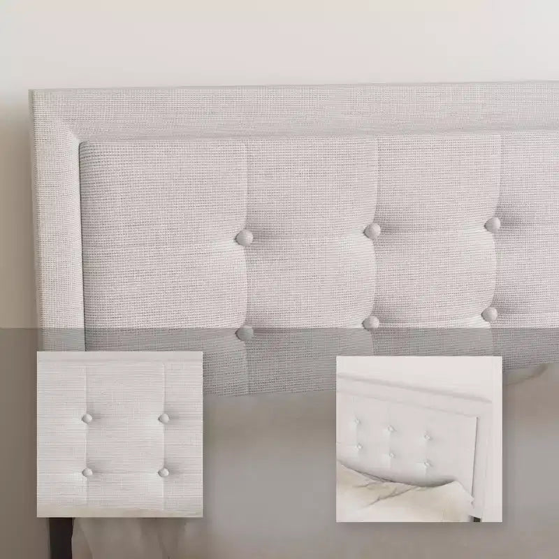 GDFStudio Vira Contemporary Iron Platform Bed Frame with Wooden Slats and Upholstered Headboard