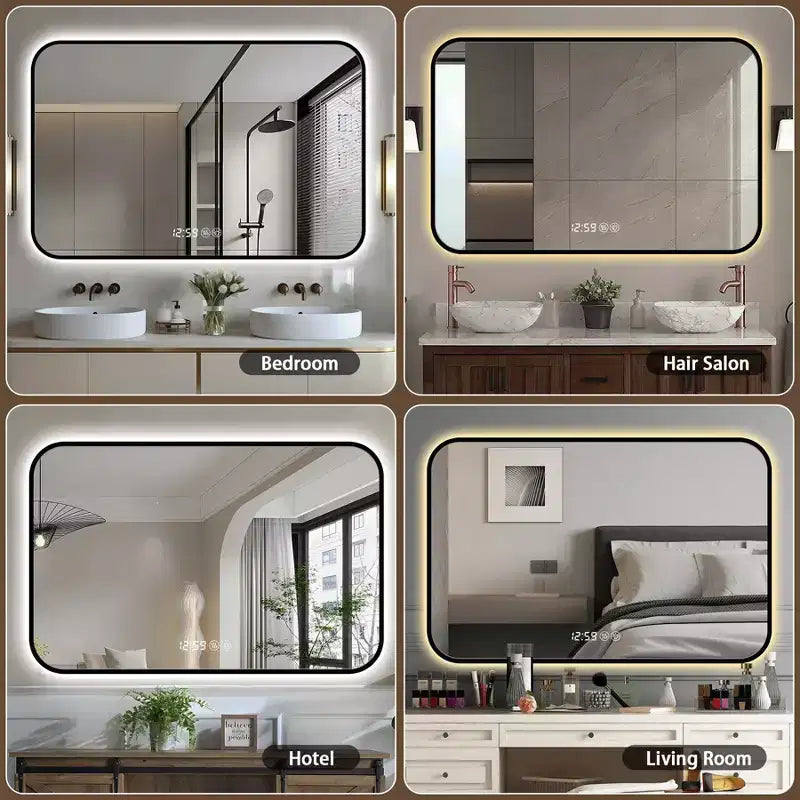 GDFStudio Rion Modern 39W Rectangular Vanity Mirror with Rounded Corners and 3 Lighting Modes