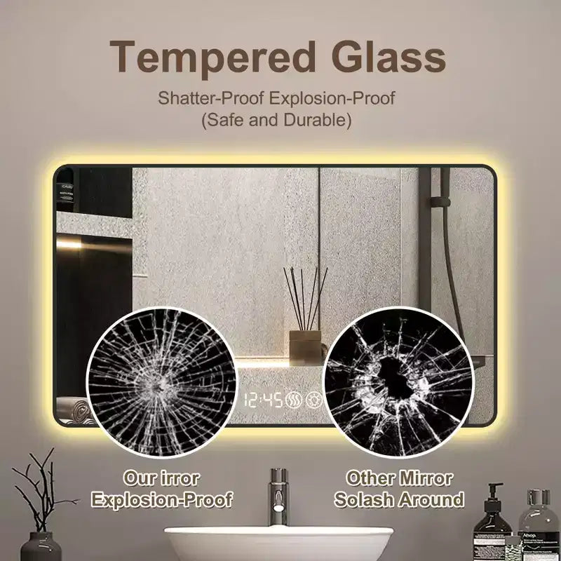 GDFStudio Rion Modern 39W Rectangular Vanity Mirror with Rounded Corners and 3 Lighting Modes