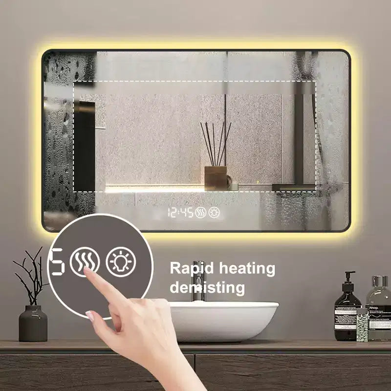 GDFStudio Rion Modern 39W Rectangular Vanity Mirror with Rounded Corners and 3 Lighting Modes