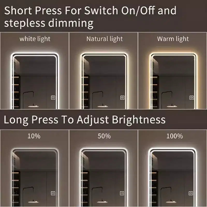 GDFStudio Zev Modern 65H Rectangular LED Full Length Frameless Mirror with 3 Color Modes