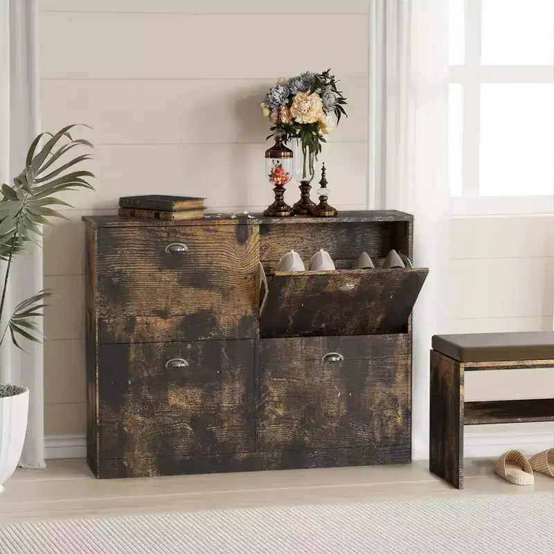 GDFStudio Zinnia Modern 40.3'' Shoe Rack with 4 Flip-Top Drawers