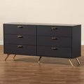 Kelson Wood 6 Drawer Dresser Dark Gray/Gold - Baxton Studio: Modern Storage Furniture for Bedroom