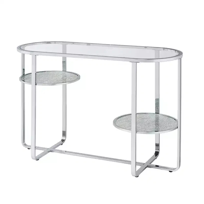 Calloun Glam 2 Shelf Sofa Table Chrome - HOMES: Inside + Out: Oval Tempered Glass Metal Frame