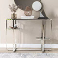 Calloun Glam 2 Shelf Sofa Table Chrome - HOMES: Inside + Out: Oval Tempered Glass Metal Frame