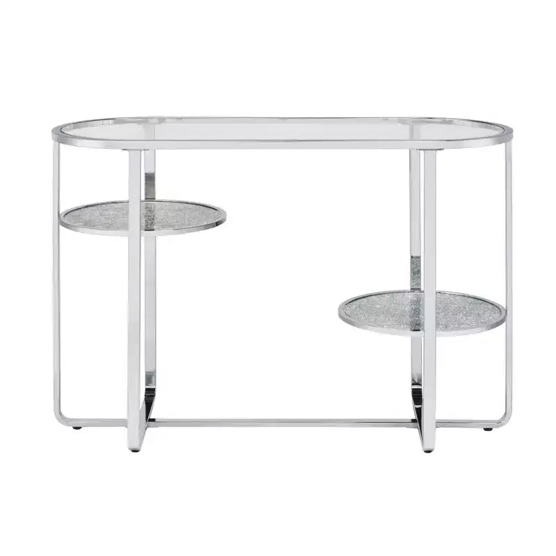 Calloun Glam 2 Shelf Sofa Table Chrome - HOMES: Inside + Out: Oval Tempered Glass Metal Frame