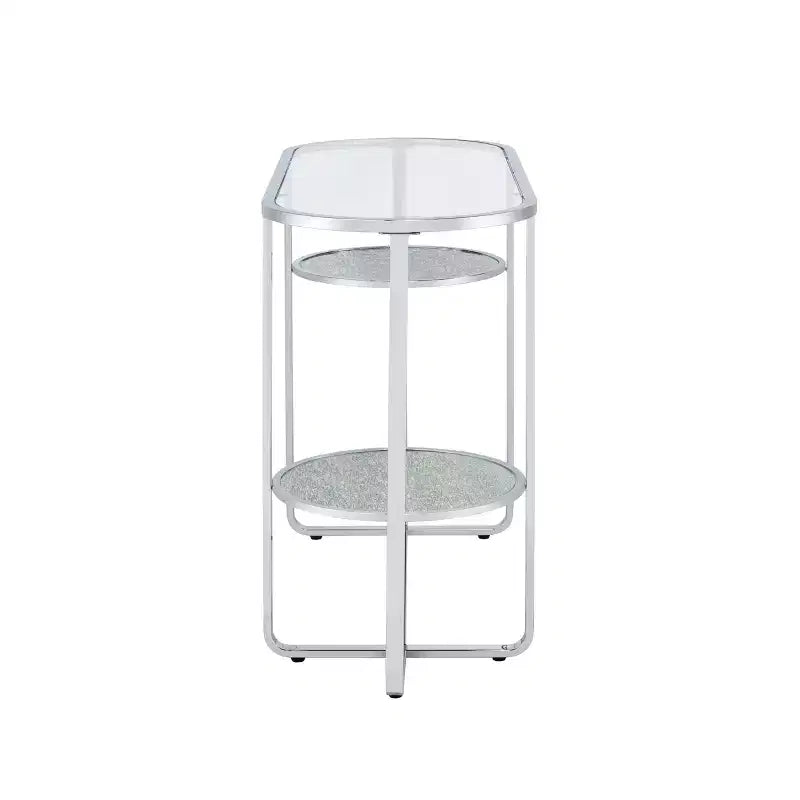 Calloun Glam 2 Shelf Sofa Table Chrome - HOMES: Inside + Out: Oval Tempered Glass Metal Frame