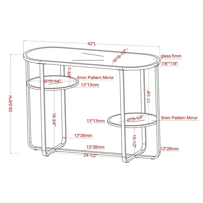 Calloun Glam 2 Shelf Sofa Table Chrome - HOMES: Inside + Out: Oval Tempered Glass Metal Frame