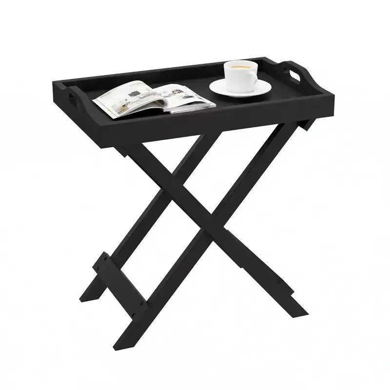 End Table with Removable Tray Top Black - Lavish Home: Folding Portable 22lb Capacity Modern Style