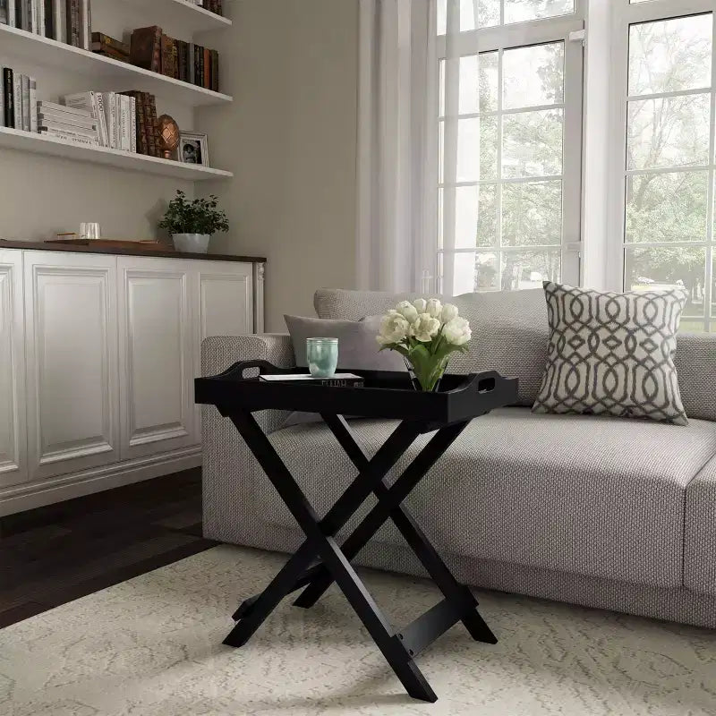 End Table with Removable Tray Top Black - Lavish Home: Folding Portable 22lb Capacity Modern Style