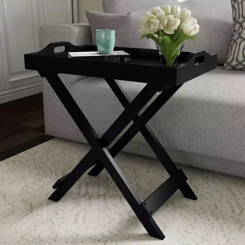 End Table with Removable Tray Top Black - Lavish Home: Folding Portable 22lb Capacity Modern Style
