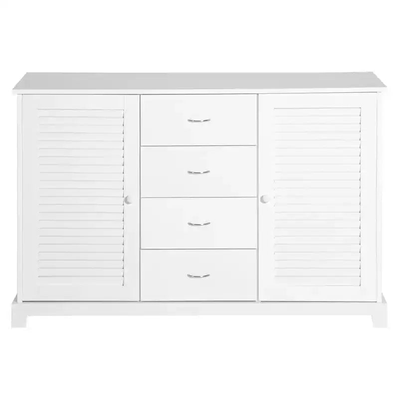 HOMCOM 47 Modern Storage Cabinet Buffet Sideboard with Drawers and Louvered Doors- White